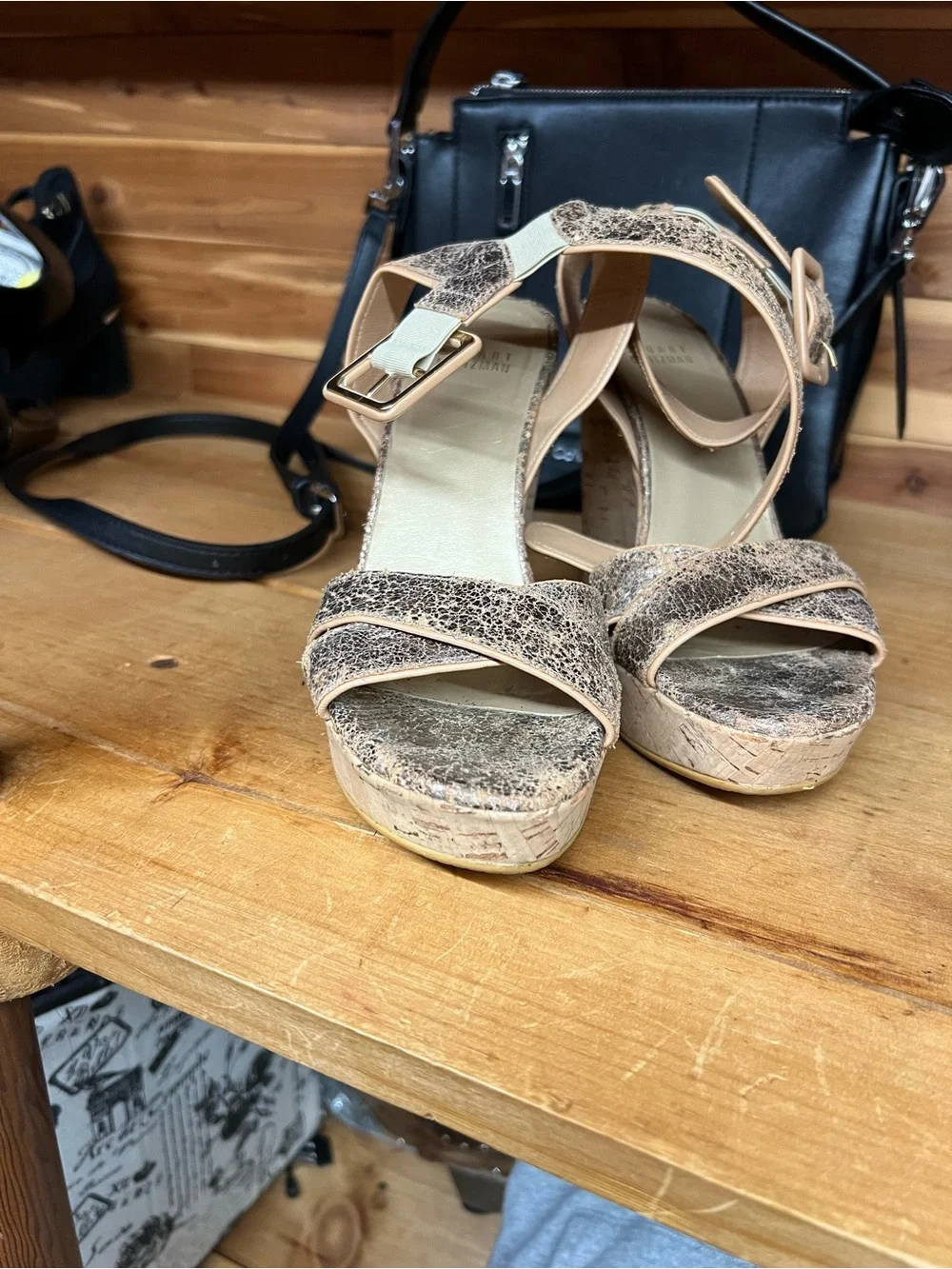 Stuart Weitzman Metallic Silver Crackle Platform Wedge Sandals - Picture 6 of 6